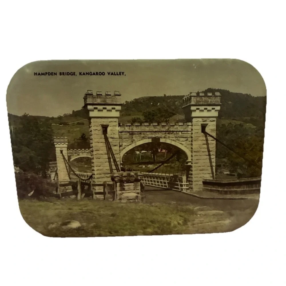 Vintage Hampden Bridge Kangaroo Valley Australia Souvenir Tin Frame 5x3.5
